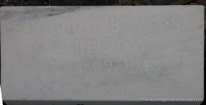 2007-02-02_JAK_8529.JPG - This is thew marker for Bradley Geist.  The lettering will darken withn a short time and will be easier to read.  The fresh lettering is almost the same color as the face of the marker, sharper contrast will come with the slight weathering of the markers.